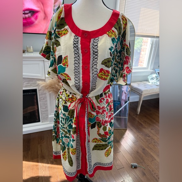 New York & Company Gorgeous Floral Midi Dress with Red and Green Accents - Picture 1 of 5